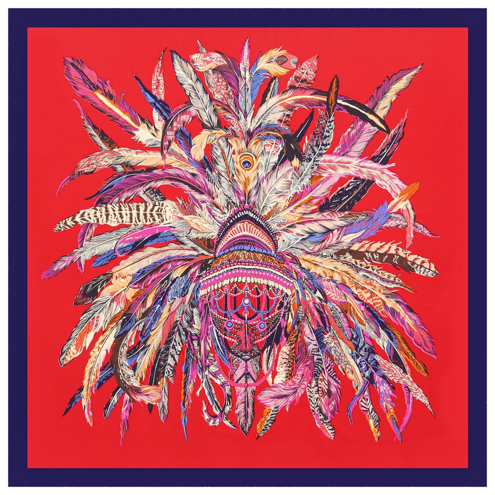Luxury Brand Feather Design Winter Square Scarf 130cm Twill Silk Scarf Women Kerchief Scarves For Ladies Fashion Shawl Echarpe