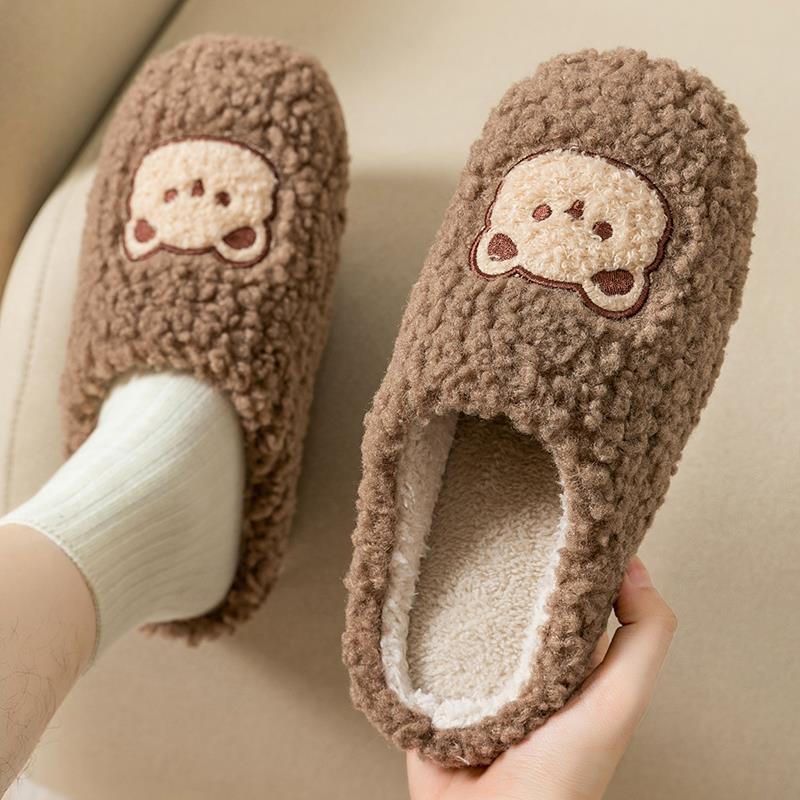 Fashionable Home Cotton Slippers with Thick Soles and Fluffy Fur, Autumn and Winter Lamb Plush for Warmth