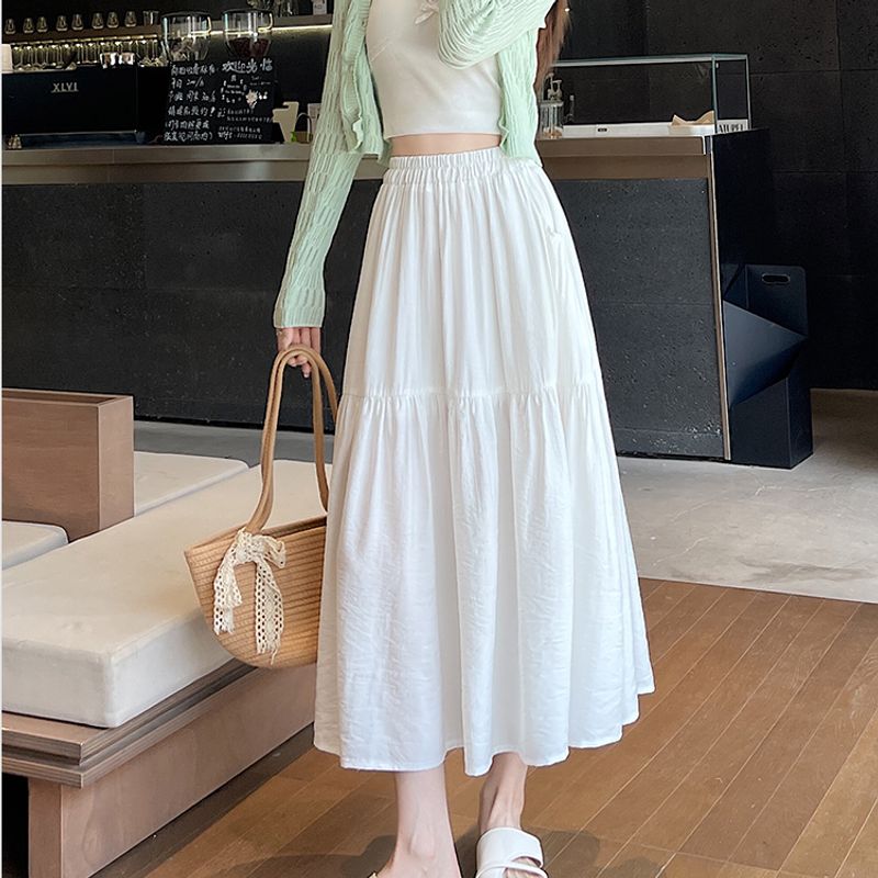 Sweet plus Size Sets Lined White Skirt Pleated Stylish Very Fairy Loose Tight High Waist Slimming A- line Skirt M-4XL