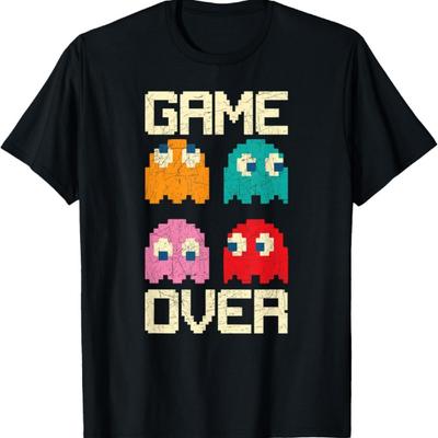 Vintage Game Over 80s Nostalgia Retro Arcade Ghost Old Gamer T-Shirt