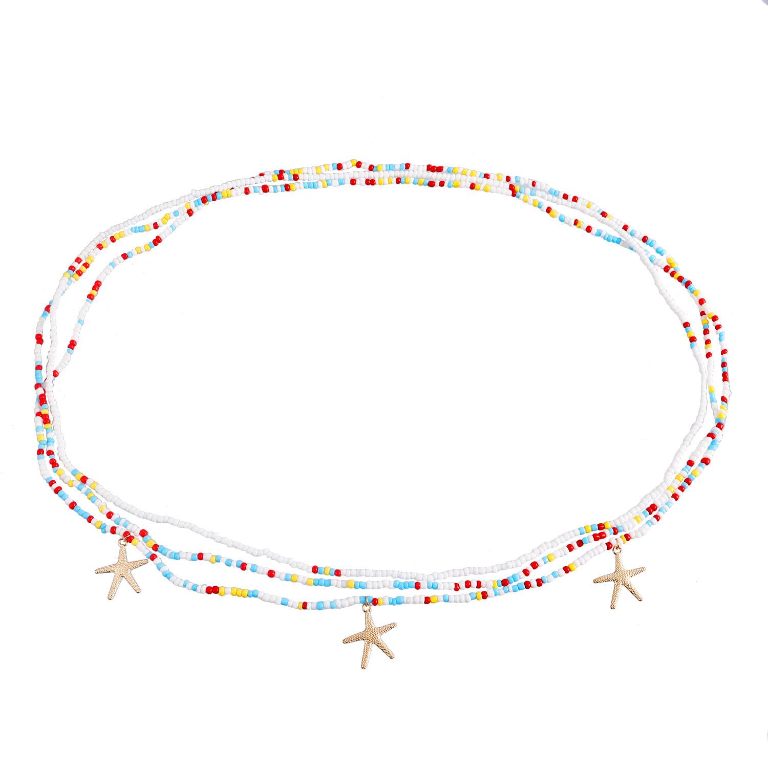 

Holiday style sexy rice bead waist chain set, beaded shell starfish beach body chain
