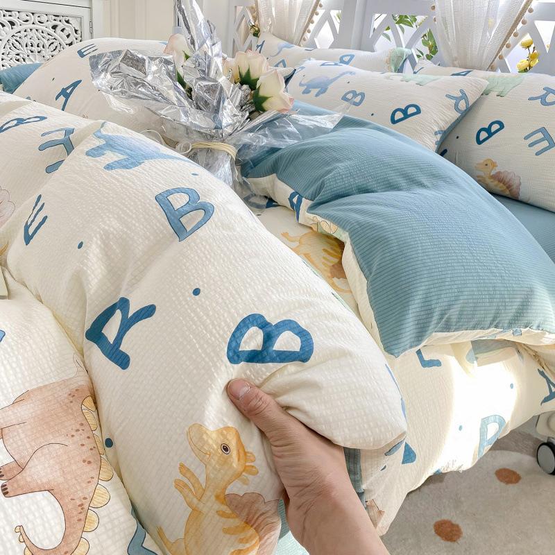 Class A maternal and infant grade super soft washed cotton bed sheet 4pcs set bed hat quilt cover student dormitory single