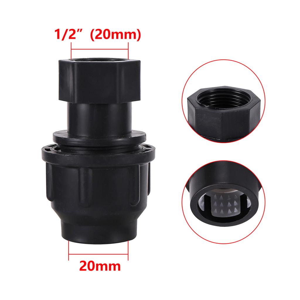 PE Pipe Black Straight Reducing Connector 20/25/32/40/50mm Tube Fitting 1/2" 3/4"1"1.2"1.5"Female/Male Thread Irrigation Adapter
