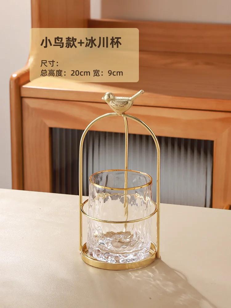 Creative Golden Bird Stainless Steel Fruit Fork Shelf Home Dessert Fruit Fork Spoon Storage Jar Glacier Glass Storage Bottle New