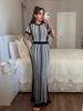 2026 New Summer Women's Knit Set Slim Fit Crew Neck Short Sleeve Vertical Striped Maxi Skirt Two Piece Outfit