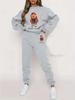 Versatile Cartoon Bear 3D Printing Two-Piece Set Long-Sleeved Sweater Trousers Casual Loose Sweater Set
