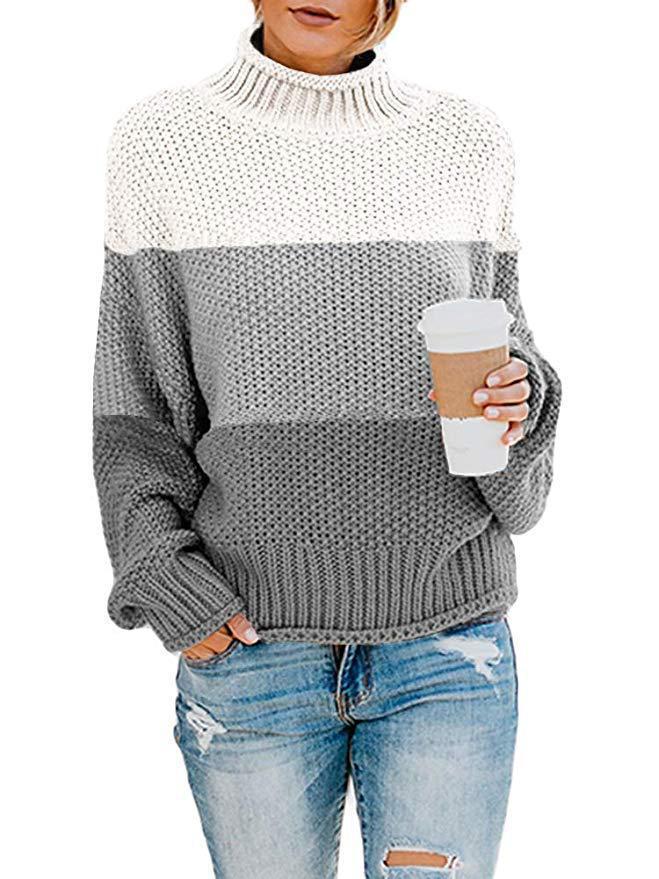Women's High Collar Long Sleeve Loose Casual Knit Sweater