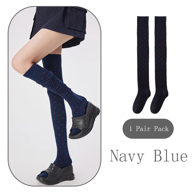Frühlings Damen Polka Dot Kniehohe Socken Modische Hochwertige Gekämmte Baumwollstrümpfe Geeignet für Damenbekleidung Mit Geschenk