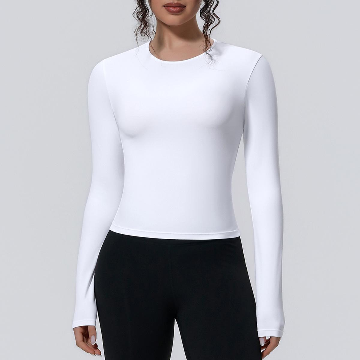 Sports nude waist slim fit long sleeves breathable yoga clothes T-shirt running training fitness top women S