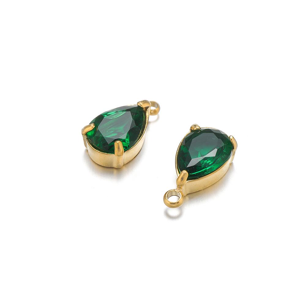 5pcs Stainless Steel Drop Shape Green Zircon Charms Pendants for DIY Jewelry Findings Necklace Beacelet Earrings Making Supplies