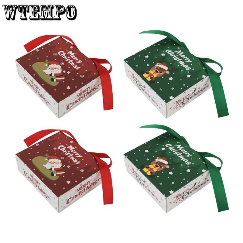 WTEMPO Christmas Gift Packaging Boxes Christmas Drawer Style Paper Boxes Festive Events Souvenir Gift Boxes Creative Printed DIY Ribbon Bow Boxes