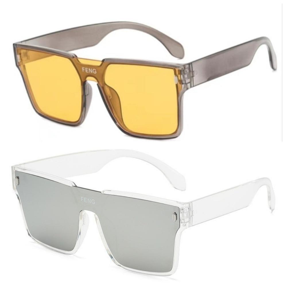 Retro Korean One-piece Large-frame Windproof Sunglasses Women's Retro Ins Yellow Glasses Men's Driving UV400