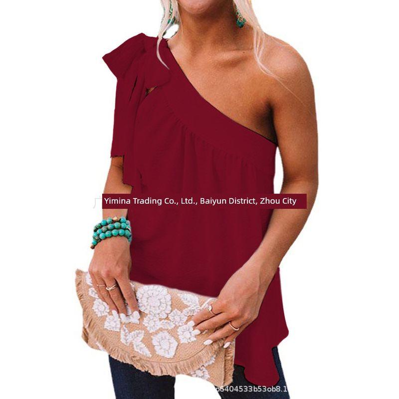 Slanted Shoulder Lace Up Sleeveless Top Pure Color Shoulder Shoelace Sleeveless Tops