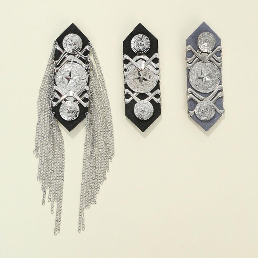 Metal Shoulder Board Badges Tassel Chain Fringed Epaulet Decoration Vintage Brooch Pin For Jacket