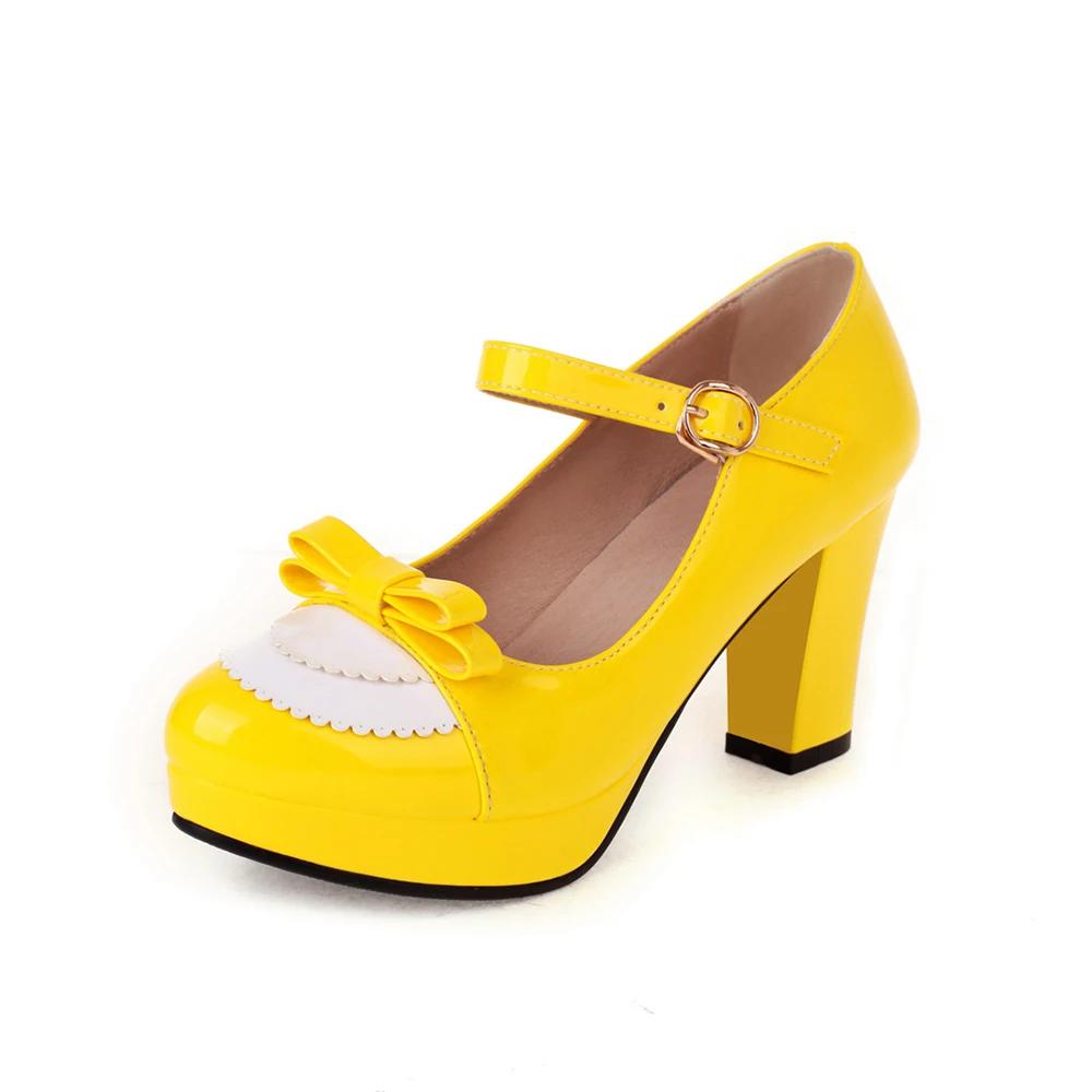Fashion Women Platform Pumps Sweet Bowtie Shoes Vintage Chunky Female High Heels Party Wedding Prom Footwear Girls Shoes Big Size 33-43