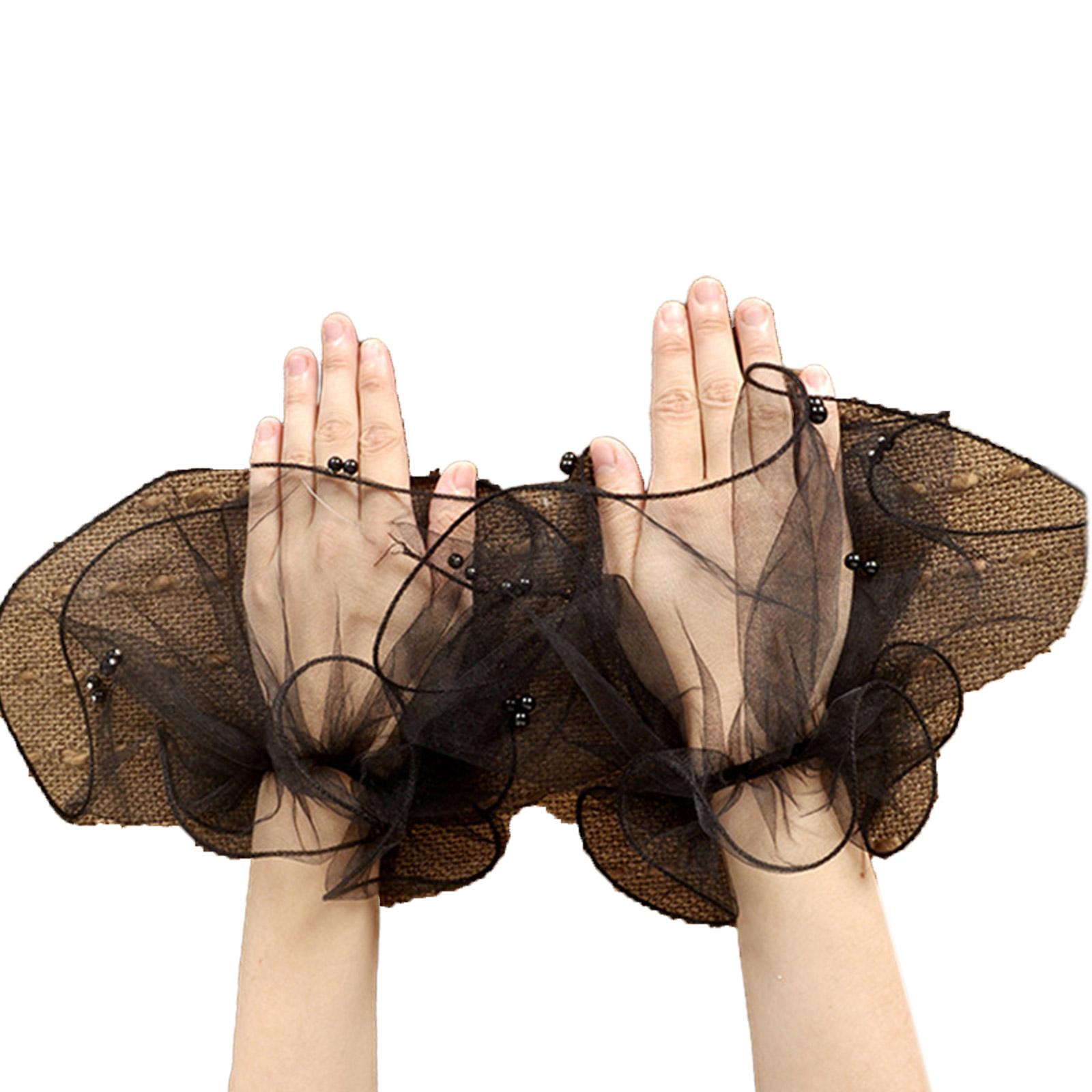 

Женские манжеты на запястье с жемчугом, оборками из тюля, для зимы и осени, для рубашек, свитера, толстовки, элегантные, из тюля, съемные чёрный