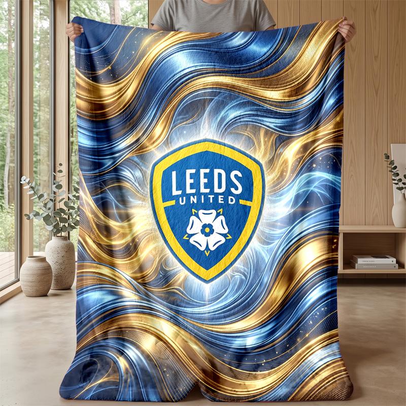 Leeds United Football Print Flannel Blanket, Soft Warm Lightweight Throw Blanket for Sofa Bed Camping