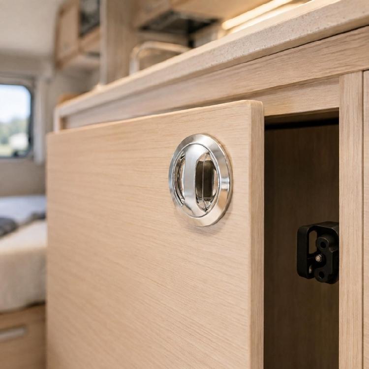 Replacement Motorhome Cupboard Knob Lock Hardware with Stainless Steel Trim for Interior Door Closure Support Projects and Service