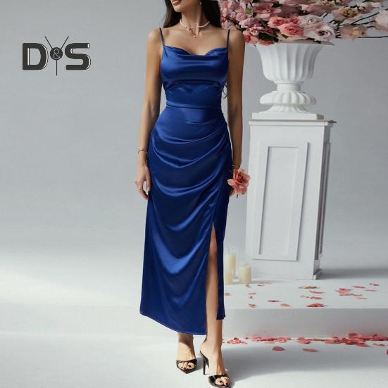Dámské saténové bodycon šaty s špagetovými ramínky, bočními slipy, dlouhé šaty s kapucí, sexy klubové midi šaty pro večerní příležitosti, narozeninové oslavy, svatby