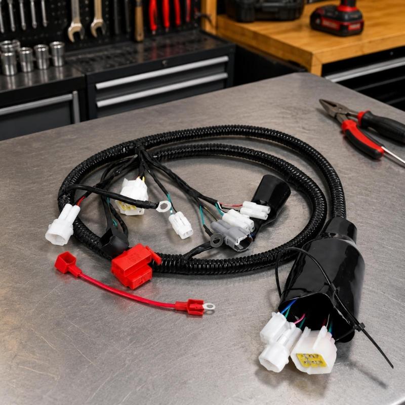 Full Motorcycle Wire Harness Set, Wiring Assembly with Branch Leads, Terminal Ends, and Outer Sleeving for Kayo T2 Electrical Repair and Service Jobs