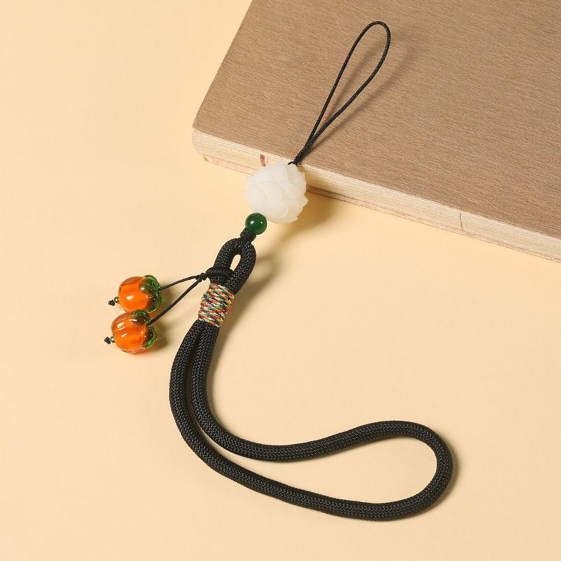 Liuli Persimmon Mobile Phone Chain Keychain Pendant Anti-Lost Wrist Lanyard Persimmon Bodhi Root Lotus Earphone Camera Chain