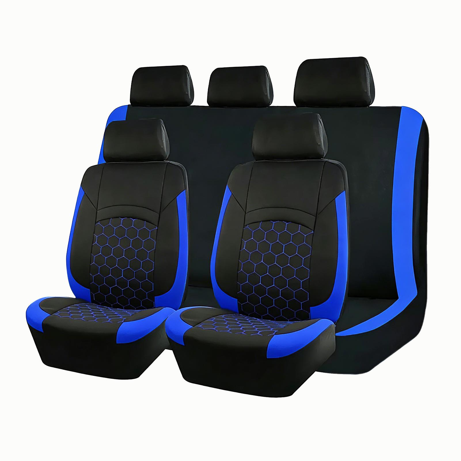 Coprisedili Auto Universali, 9 Pezzi Proteggi Sedili Anteriori e Posteriori in Pelle PU, Set Completo Coprisedili Auto, Sedili Anteriori blu