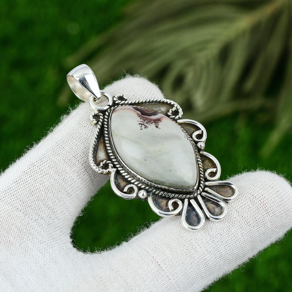 Marquise Natural Coffee Bean Jasper 925 Silver Ethnic Mother New Pendant Jewelry