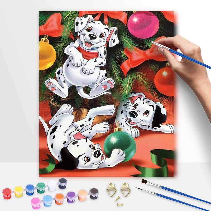 Disney digital oil painting 101 Dalmatians puppy dog christmas tree art handmade diy gift home decoration 20x30cm