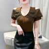 Summer Sexy Off Shoulder Beading T-shirt Women's Short Sleeves Tassels Design Tees New Cotton Female Tops