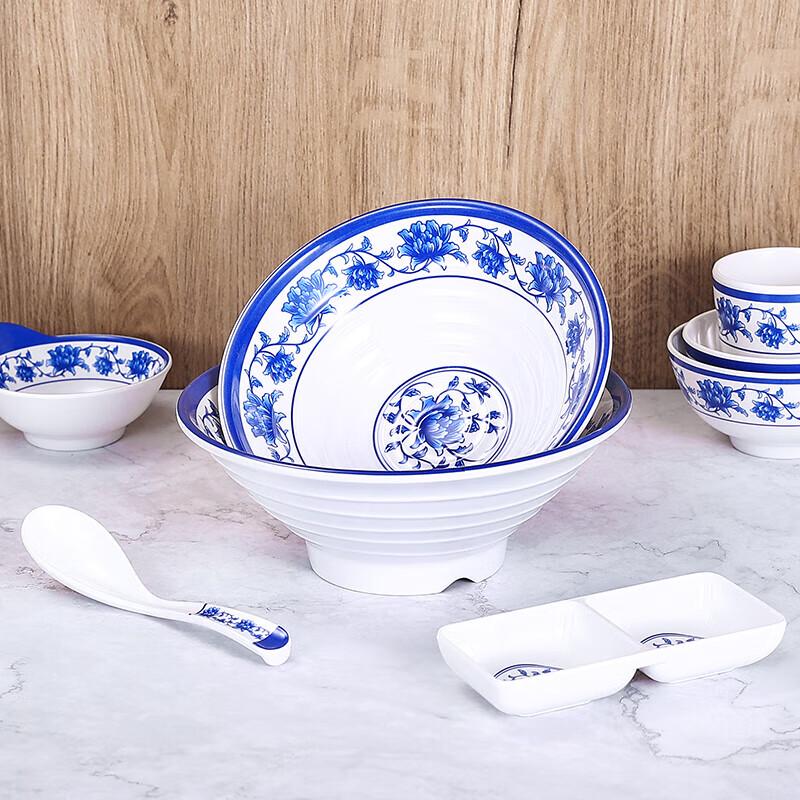 Jiu Yuemei A5 Chinese Style White Blue Floral Melamine Bowls