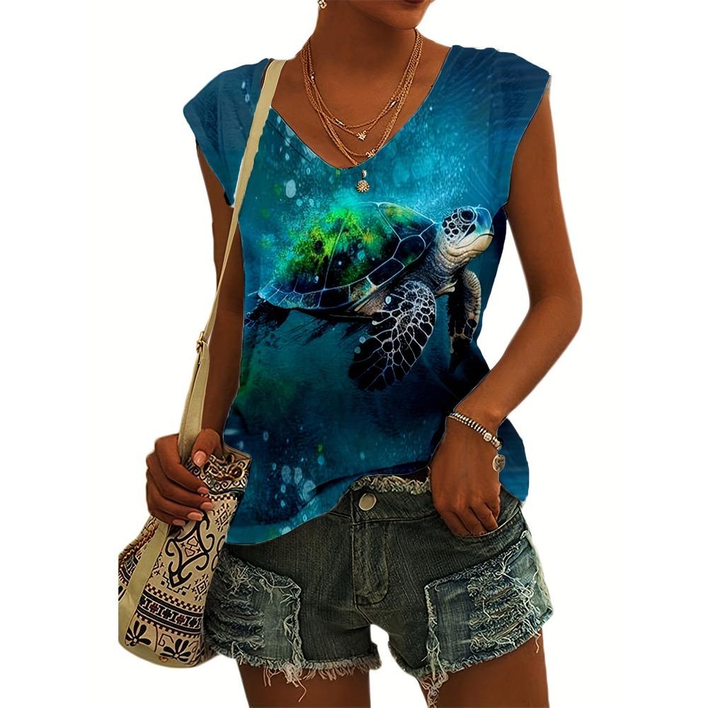 Summer Leopard Sea Turtle 3D Print Tank Tops Women Streetwear Oversized V-Neck Vest Off Shoulder Sleeveless Woman Camisole