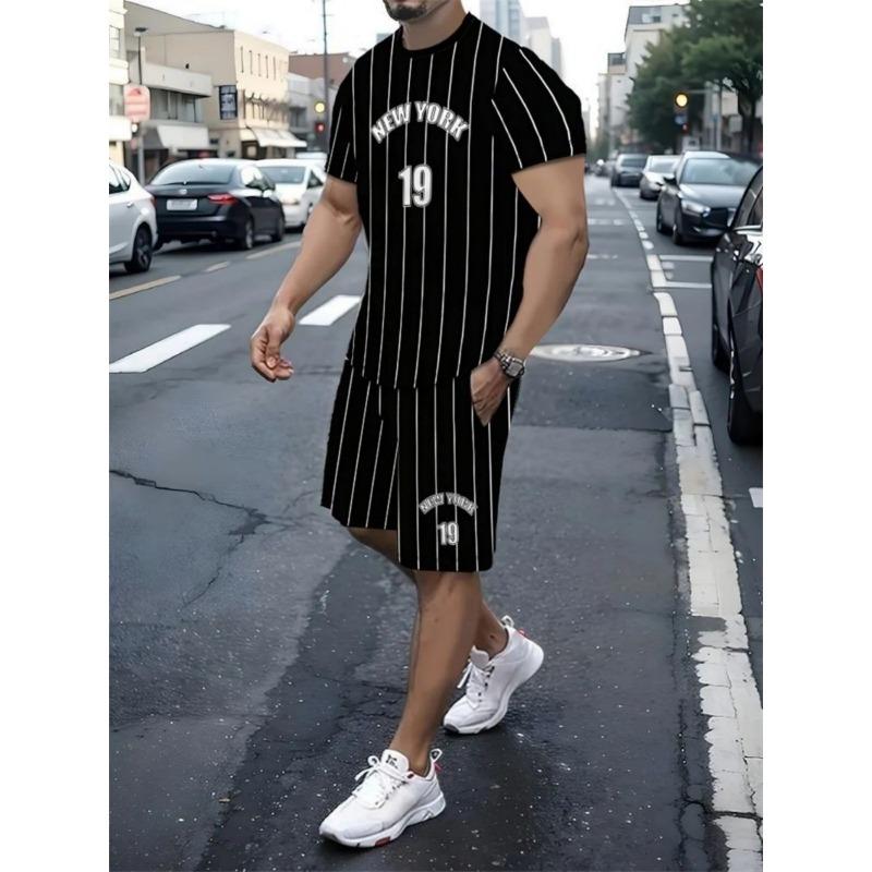 Summer Men's Comfortable and Breathable Digital Printed Round Neck T-shirt Shorts Set Suitable for Outdoor Leisure Sports