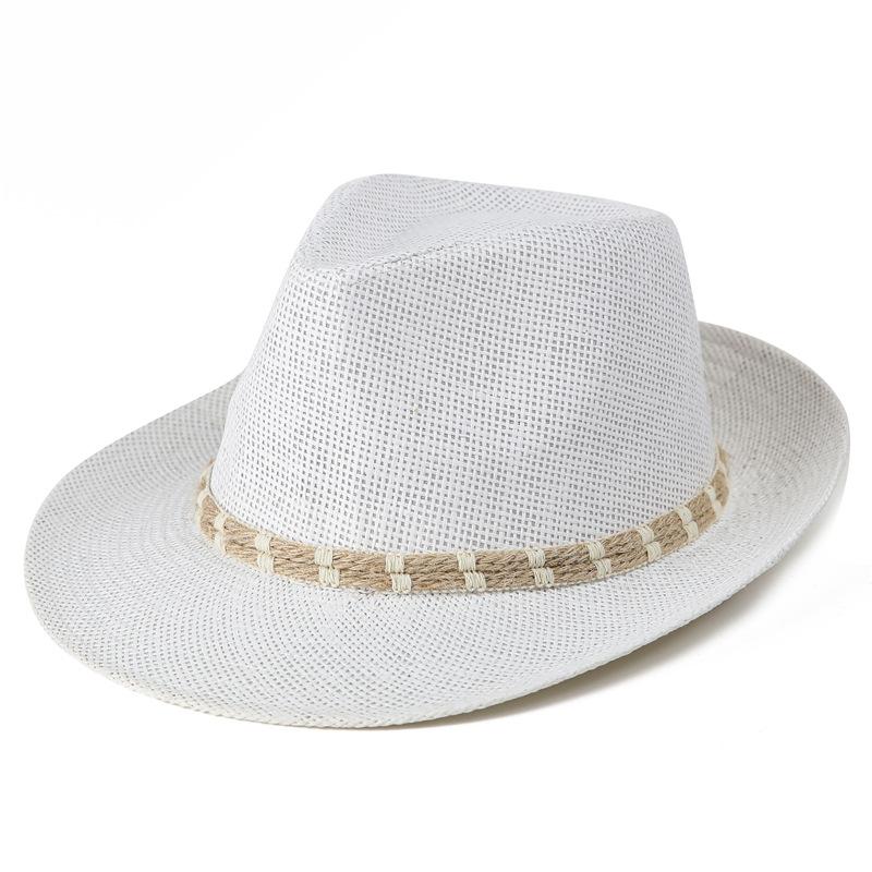 

Панама мужская летняя шляпа дедушки уличная с большими полями защита от солнца козырек шляпа цилиндр шляпа от солнца M（56-58cm） белый