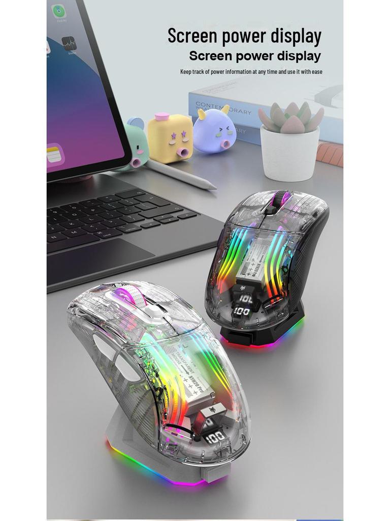 Xuanyinhu XYH20proRGB Wireless Bluetooth Transparent Gaming Mouse with Screen Charger