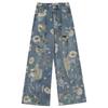 Plus Size Floral High Waist Wide Leg Jeans for Women - Spring/Autumn Trend