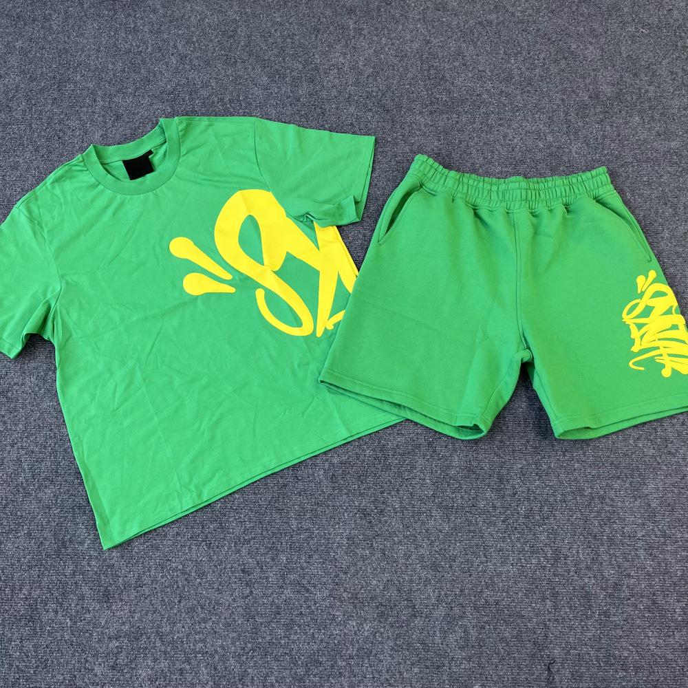 Synaword Men's Trendy American Foam Letter Print T-Shirt & Shorts Set