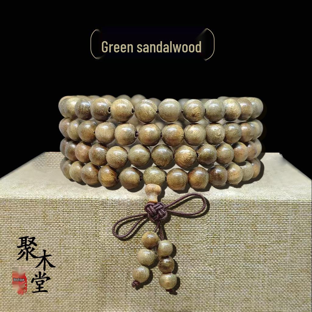 Golden Sandalwood Buddhist Prayer Beads Bracelet - 108 Beads, Wooden Wenwan Ornaments for Men, Women, Couples