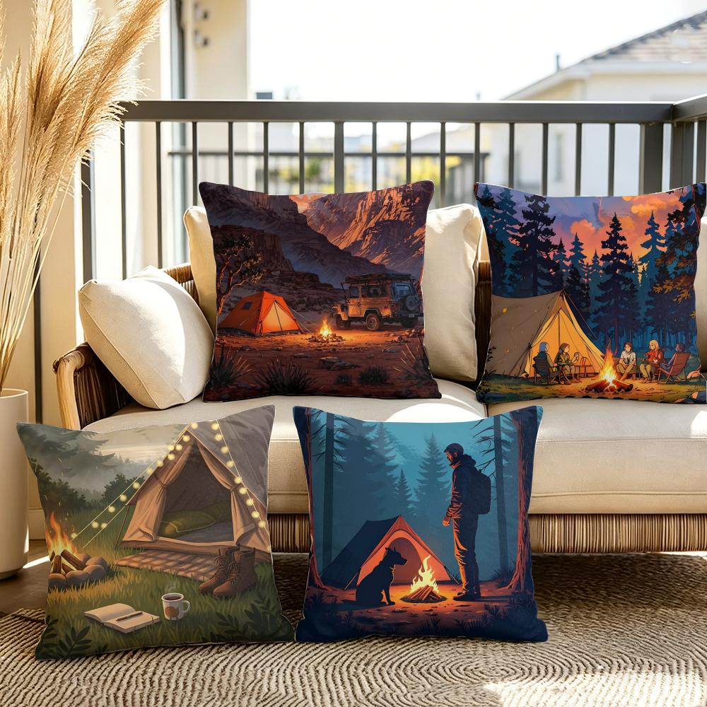 Camping Fashion Cushion Cover Summer Linen Pillow Case Organic Fabric Cushion Cover DoubleSided Print Sofa Home Decor