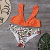 Women's Sexy Ruffle High Waist High Cut Leg Print Bikini Set Two Piece Swimsuit