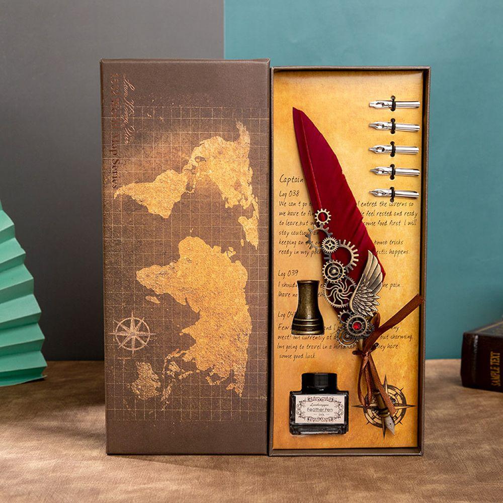 

Stand Base Signature Pen Feather Dip Pen Feather Pen Set Writing Dip Pen Glittering Quill Pen Set red-Solid color