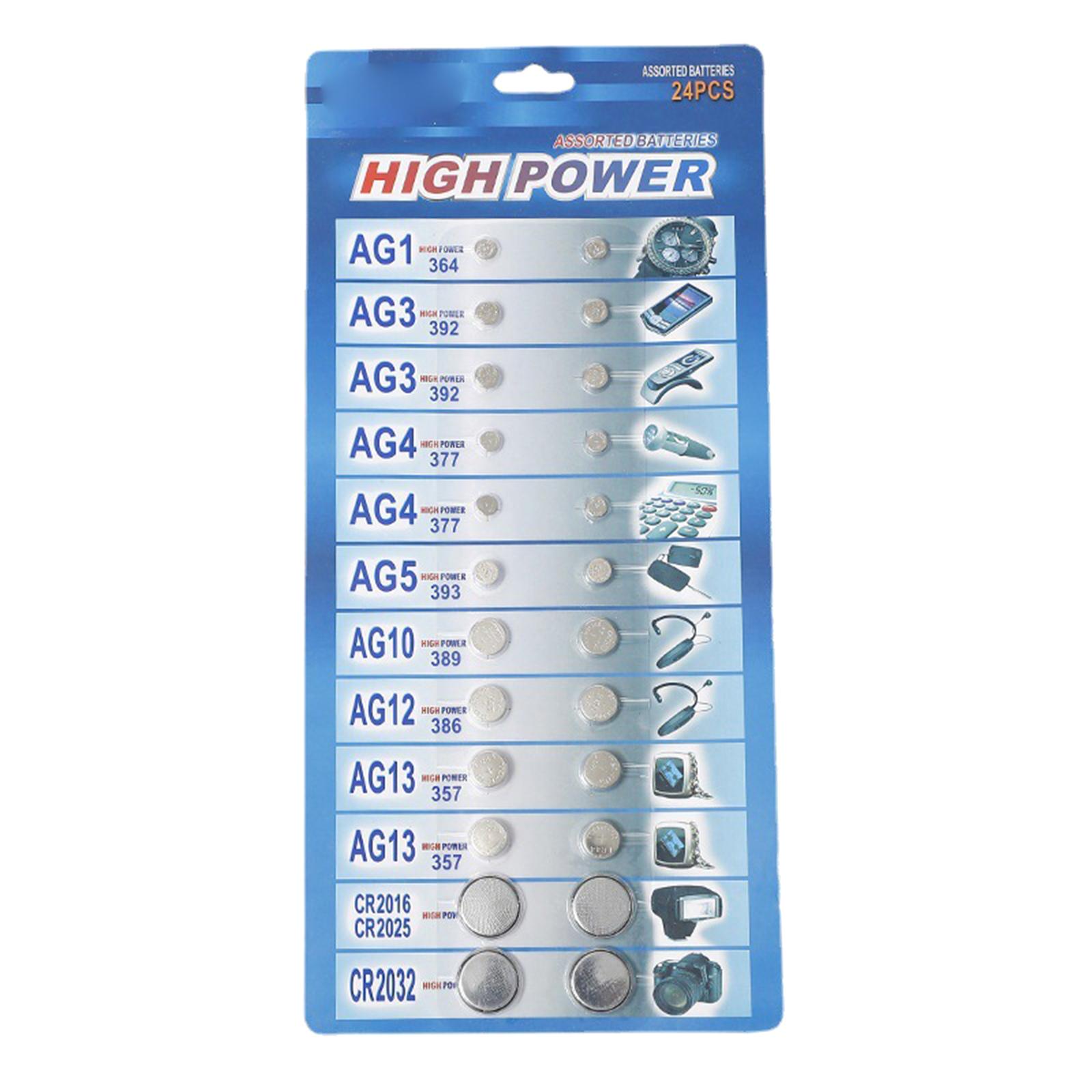 

24 шт. батарей AG1/AG3/AG4//AG5/AG10/AG12/AG13 набор для часов камеры смешанная таблеточная батарейка CR2016 CR2025