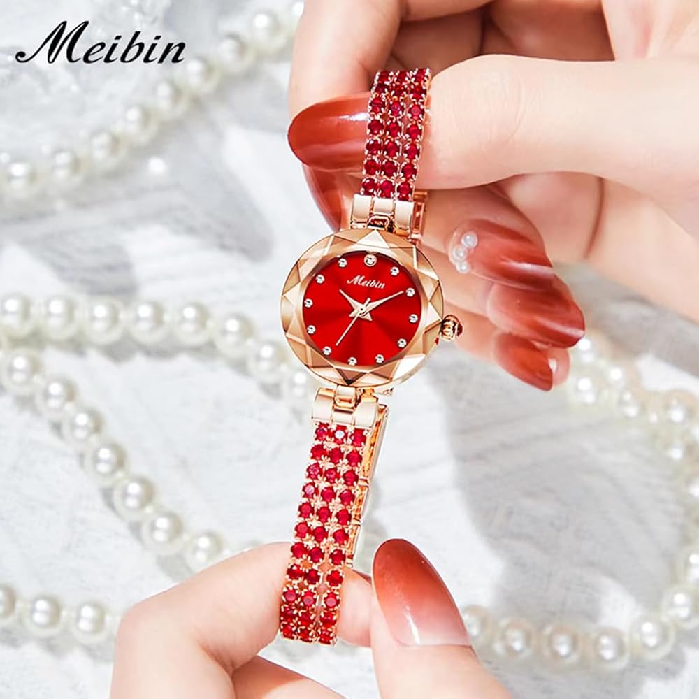 Crystal Women's Waterproof Bracelet Watch Red Simple Quartz Fashionable