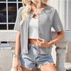 Women European Style Short Sleeve Button Front Cropped Round Neck Knitted Cardigan Sweater