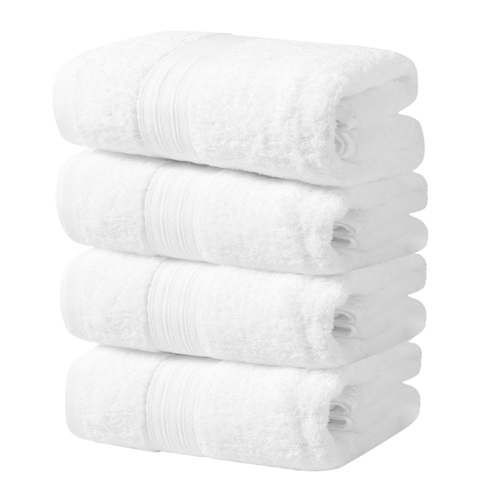 

100% Cotton 4-Piece Hotel-Style Bath Towel Set, Popular Cotton Towels, Fluffy and Absorbent (Bath Towel, White)