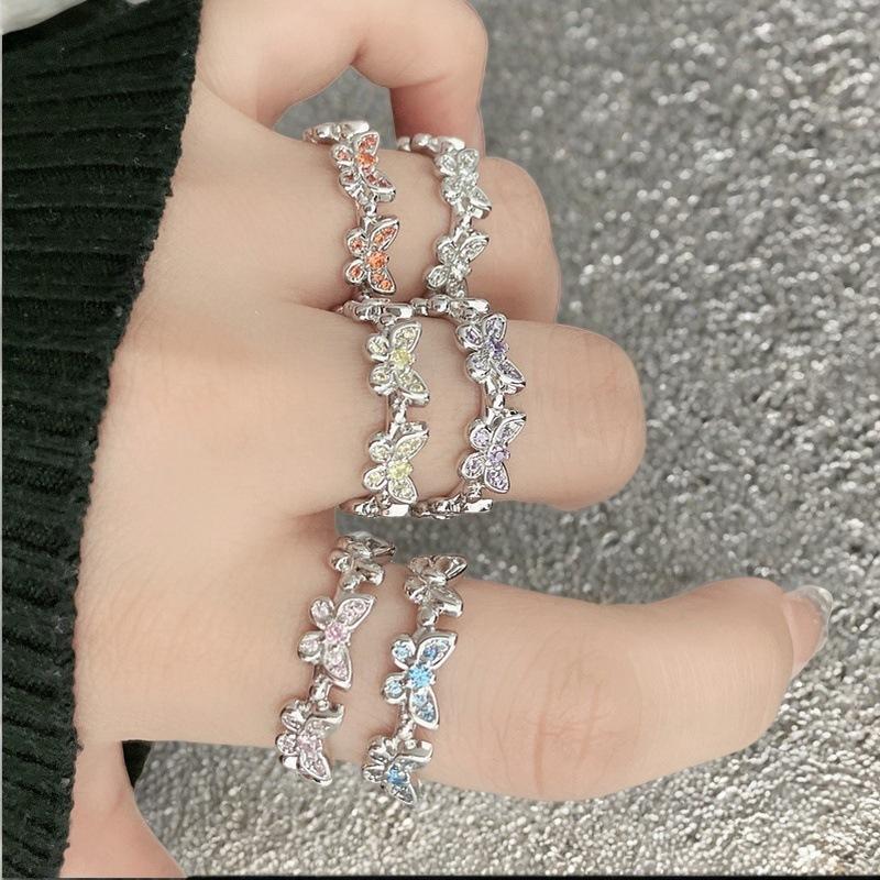 New Super Fairy Flash Diamond Colored Butterfly Zir*****Pen Ring Niche High-End Light Luxury Accessories