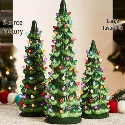 Battery-Powered Light-Up Christmas Tree with Colored Lights and Resin Ornaments - Ideal for Desktop Holiday Decorations