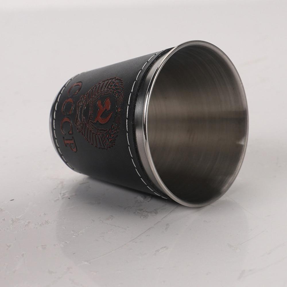 4Pcs Portable Outdoor Travel Cups Set Stainless Steel Portable Design Coffee Cup with PU Leather Cup Sleeve Beer Cup Camping