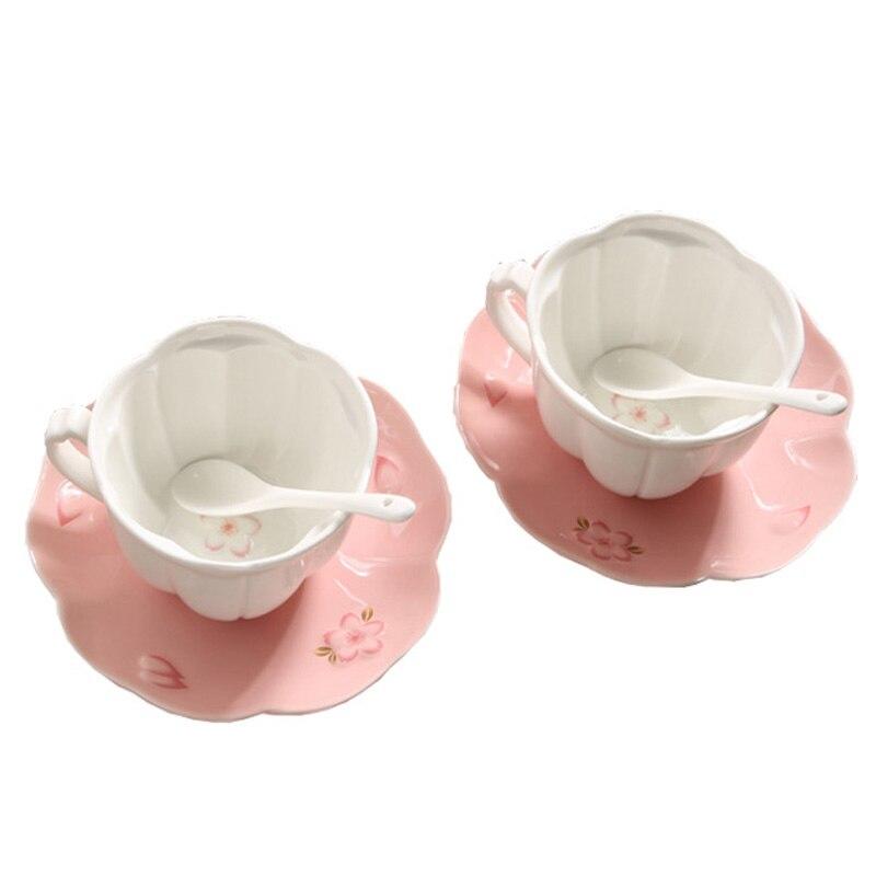 Japanese Ceramic Coffee Cup Cherry Powder Afternoon Tea Can Be Reused Dishwasher Cup Horn Porcelain Gifts
