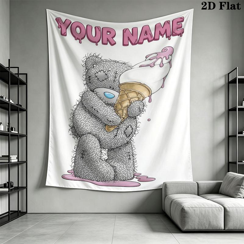 Custom Name Tatty Teddy Wall Tapestry Aesthetic Wall Hanging Printed Fabric Blanket Decorative Tapestries for Bedroom Living Room Home Decor