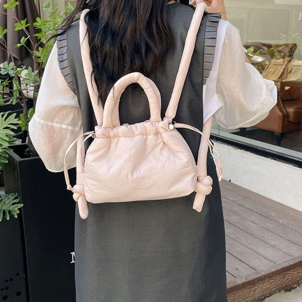 Dual-purpose Nylon Padded Tote Bag Soft Puffer Backpack Vintage Drawstring Tote Bag  Workout